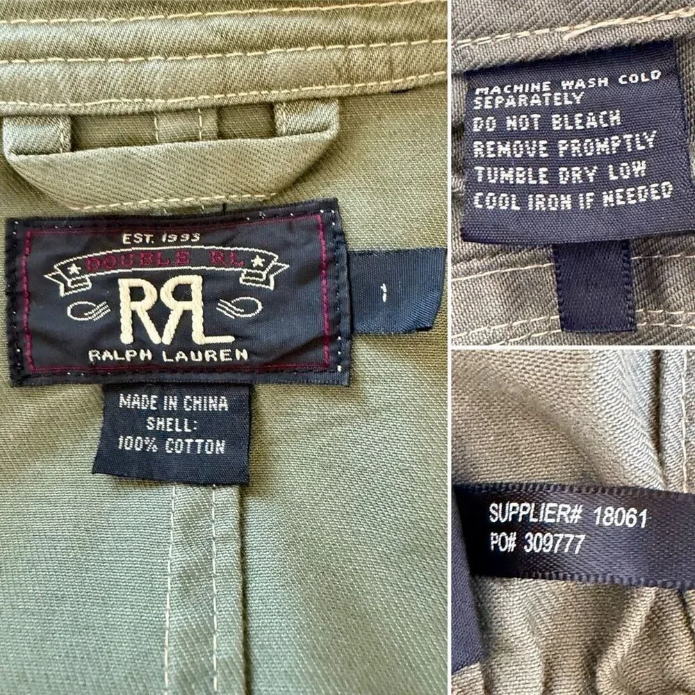 RRL Ralph Lauren Olive Field Jacket Military Utility Cotton Canvas Size S